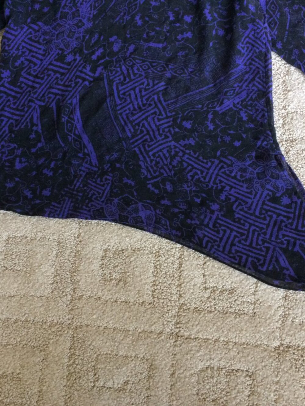 Chico’s Black and Purple Long Sleeve Sheer Silk Asymmetrical Top - Picture 10 of 16
